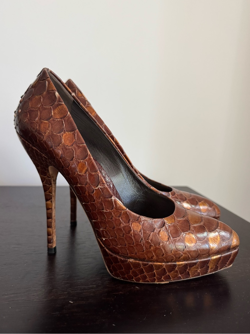 Gucci Brown Snakeskin Platform Stiletto Pumps